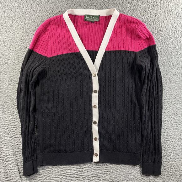 Ralph Lauren Sweaters - Lauren Active Ralph Lauren Cardigan Sweater Womens L Large Colorblock Cable Knit
